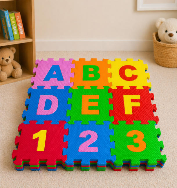 ABC Puzzle Mat for Kids, Alphabet Learning Floor Mat, Foam Puzzle Tiles with Numbers & Letters, Soft EVA Foam Interlocking Mat, Educational Play Mat for Babies Toddlers (Set of 36 Pieces, Multicolour)